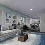 Plan 288-0128 interior view of living room with large windows and seating