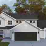 Plan 288-0129 Front view of a two-story home with a gable roof and garage