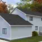 Plan 288-0129 Rear view of a two-story home with a patio area