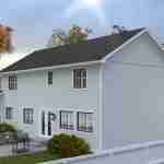 Plan 288-0129 Rear view of a two-story home with a patio area