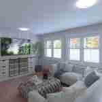 Plan 288-0129 living room with large windows and modern furnishings