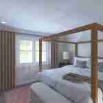 Plan 288-0129 primary bedroom with canopy bed and large windows