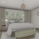 Plan 288-0252 Primary bedroom with large windows and decorative accents
