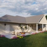 Plan 288-0252 Rear view of a home with a covered porch and garden