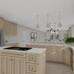 Plan 288-0252 kitchen with island, modern cabinetry, and pendant lighting