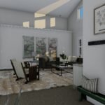 Plan 288-0253 interior view of a living room with vaulted ceiling