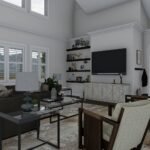 Plan 288-0253 living room with large windows and modern furnishings