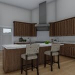 Plan 288-0253 kitchen with island, wood cabinets, and stainless appliances