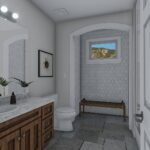 Plan 288-0253 primary bathroom with double vanity and hexagonal tile