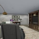 Plan 288-0253 interior view of a living room with built-in shelving