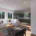 plan 288-0029 side view living area and kitchen rendering