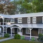 Plan 288-0227 Front view of a two-story home with a covered porch