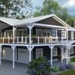 Plan 288-0227 Front view of a two-story home with a large deck