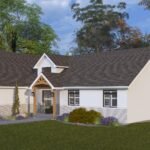 Plan 288-0255 Front view of a modern home with gable roof and porch