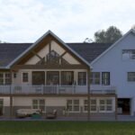 Plan 288-0255 Rear view with large deck and gable roof design