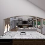 Plan 288-0255 kitchen view with island and open living area beyond