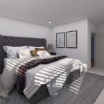 Plan 288-0255 primary bedroom with tufted headboard and large windows