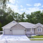 Plan 288-0256 Front view with stone accents and two-car garage