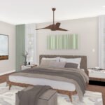 Plan 288-0256 primary bedroom with large windows and modern decor