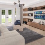 Plan 288-0189 living room with large windows and modern furnishings