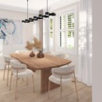 Plan 288-0189 dining room with wooden table and modern light fixture