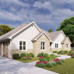 Plan 288-0259 Front view of a home with stone accents and landscaped yard
