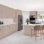 Plan 288-0259 kitchen with island and light-colored cabinetry