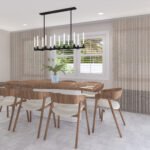 Plan 288-0259 Dining room with a large table and modern chandelier