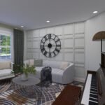 Plan 288-0191 living room with large windows and modern furnishings