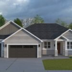 Plan 288-0192 Front view with gable roof and dual garage doors