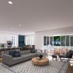 Plan 288-0192 open living room with large windows and modern decor