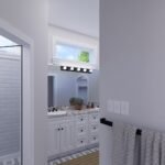 Plan 288-0192 primary bathroom with double vanity and walk-in shower