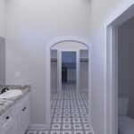 Plan 288-0192 primary bathroom with double vanity and patterned tile floor