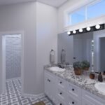 Plan 288-0192 primary bathroom with double vanity and large window