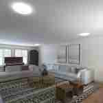 Plan 288-0131 living room with large windows and modern furnishings