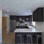 Plan 288-0131 modern kitchen with island and dark cabinetry