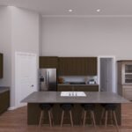 Plan 288-0258 kitchen with island and dark cabinetry