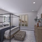 Plan 288-0258 primary bedroom with canopy bed and large windows