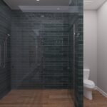Plan 288-0258 modern shower with glass enclosure and dark tile accents
