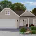 Plan 288-0118 Front view with gable roof and two porch chairs
