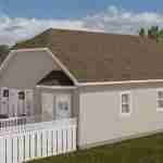 Plan 288-0118 Rear view of a single-story home with a gable roof