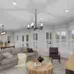 Plan 288-0118 living room with large windows and modern furnishings