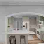 Plan 288-0118 interior view of a modern kitchen with island and archway