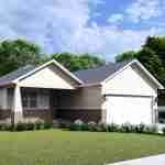 Plan 288-0084 Front view with gable roof and attached garage