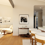 plan 580-1340 main level living area and kitchen rendering