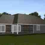 Plan 580-1348 Rear view of a home with stone accents and a gable roof