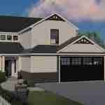 Plan 580-1350 Front view of a modern home with gable roof and garage