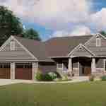 Plan 580-1354 Front view with gable roof and stone accents