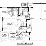 Plan 580-1355 first floor layout with open living and three-car garage