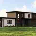 Plan 580-1362 Front view of a modern two-story home with mixed siding